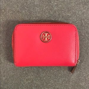 bright coral tory burch wallet